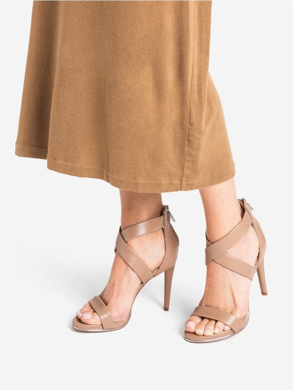 Kenneth Cole Brooke Cross Latte Leather Strappy Stiletto Sandals Heels Box 9
